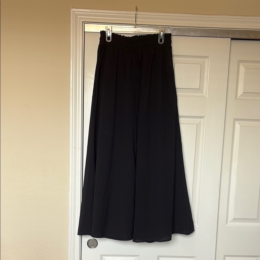 Sheer Black Wide-Leg Pants/ swimsuit cover